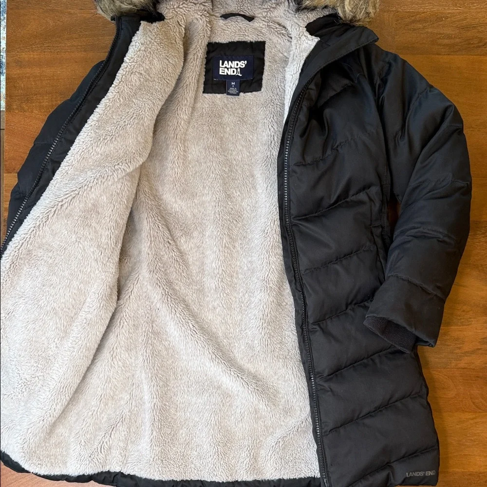 Girls Lands' End Jacket faux fur Cream Lining - Picture 1 of 5